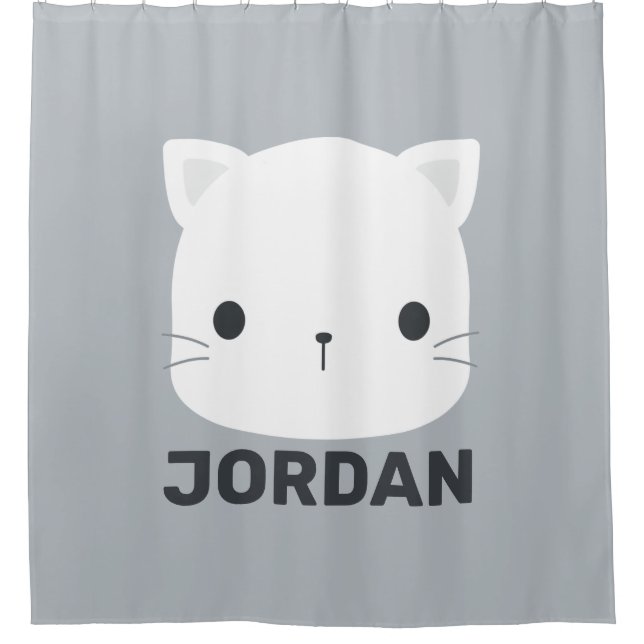 Niedliche kleine Katze mit Personalisiertem Namen Duschvorhang (Vorderseite)