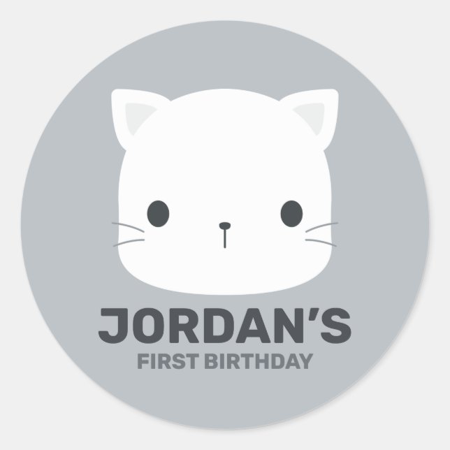 Niedliche kleine Katze mit Personalisiertem Namen Runder Aufkleber (Vorderseite)