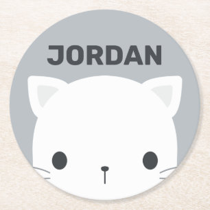 Niedliche kleine Katze mit Personalisiertem Namen Runder Pappuntersetzer