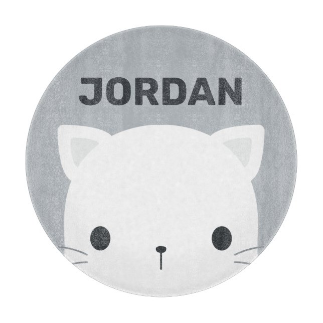 Niedliche kleine Katze mit Personalisiertem Namen Schneidebrett (Vorderseite)