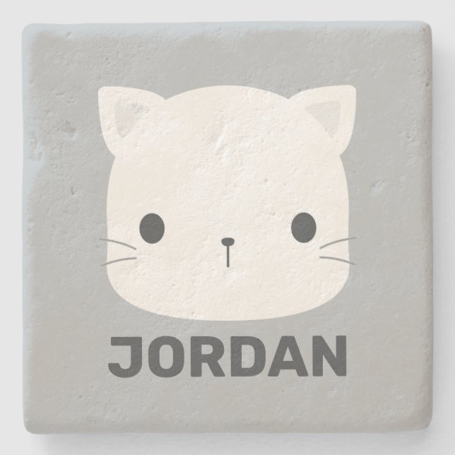 Niedliche kleine Katze mit Personalisiertem Namen Steinuntersetzer (Vorderseite)