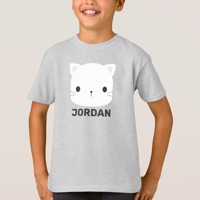 Niedliche kleine Katze mit Personalisiertem Namen T-Shirt (Vorderseite)