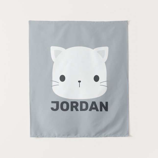 Niedliche kleine Katze mit Personalisiertem Namen Wandteppich (Vorderseite)