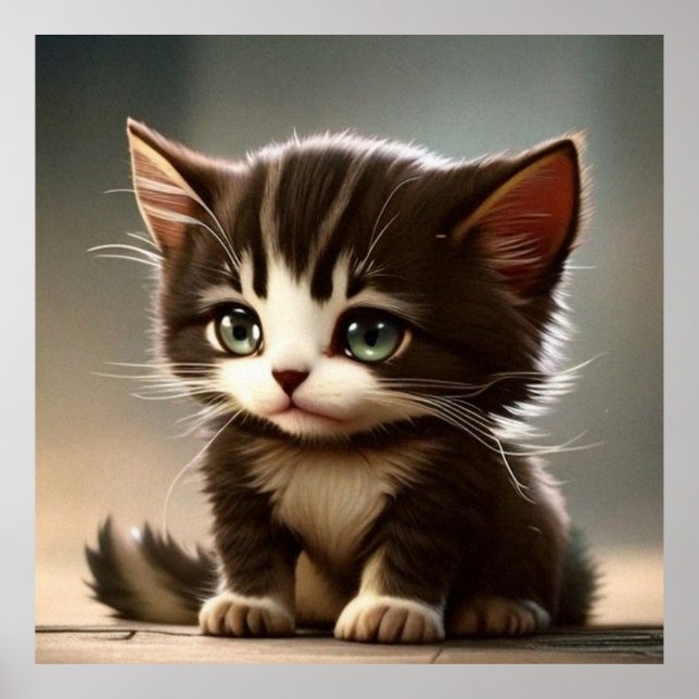 Niedliche kleine Katzenkatze, dunkelbraun und Stre Poster (Vorne)