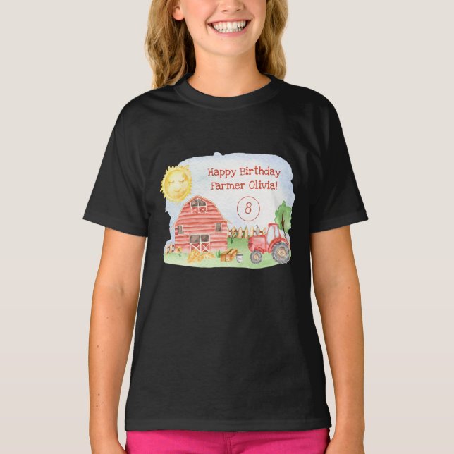Niedliche Kleine Kinder Happy Birthday Bauer Girl T-Shirt (Vorderseite)