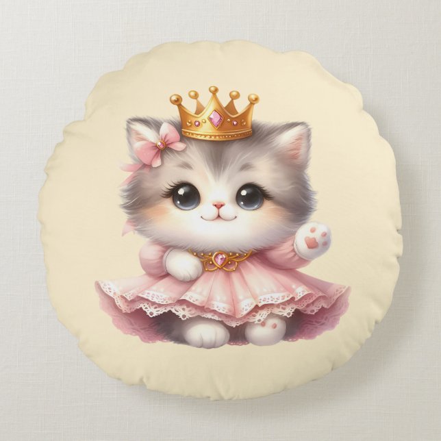 Niedliche kleine Kitten Princess Rundes Kissen (Vorderseite)