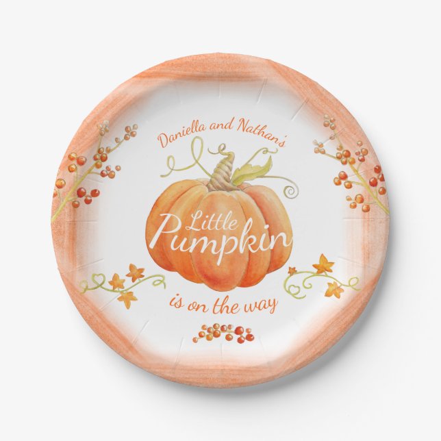 Niedliche kleine Kürbisbaby Dusche Aquarell Pappteller (Vorderseite)