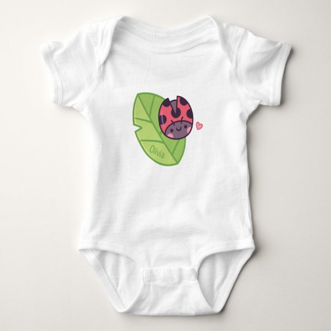 Niedliche kleine Ladybug auf Leaf Baby Girl Baby Strampler (Vorderseite)