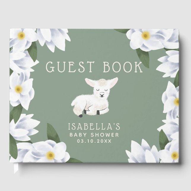 Niedliche Kleine Lamm Floral Baby Dusche Gästebuch (Vorderseite)