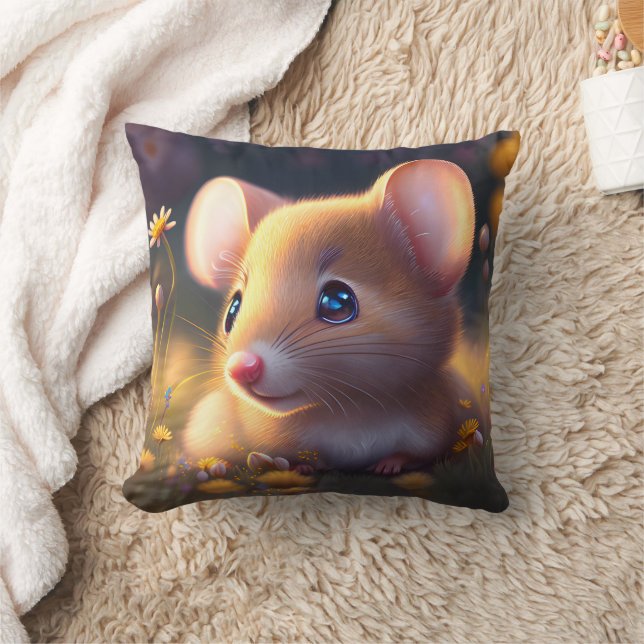 Niedliche kleine Maus auf einer Blume Kissen (Decke)