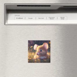 Niedliche kleine Maus auf einer Blumenwiese Magnet