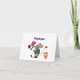 Niedliche kleine Maus mit Blume Dankeskarte
