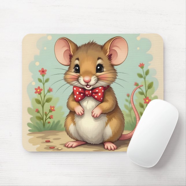 Niedliche kleine Maus mit Fliege Mousepad (Mit Mouse)