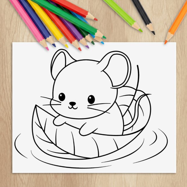 Niedliche kleine Maus schwimmt auf einer linken Fa Gummistempel (Von Creator hochgeladen)