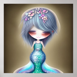 Niedliche kleine Meerjungfrau aquamarine Blume Ges Poster