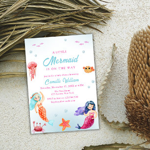 Niedliche kleine Meerjungfrau Coral Baby Dusche Einladung