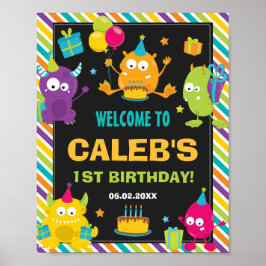 Niedliche Kleine Monster 1. Geburtstag Party Willk Poster
