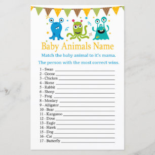Niedliche kleine Monster Baby Animals Name Game