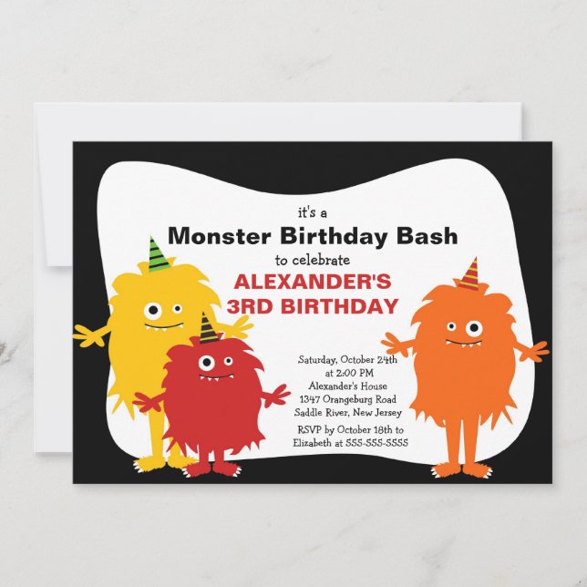 NIEDLICHE Kleine Monster Bash Geburtstagsparty Einladung (Vorderseite)