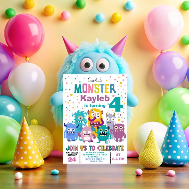 Niedliche Kleine Monster Farbenfrohe Kindergeburts Einladung (Von Creator hochgeladen)