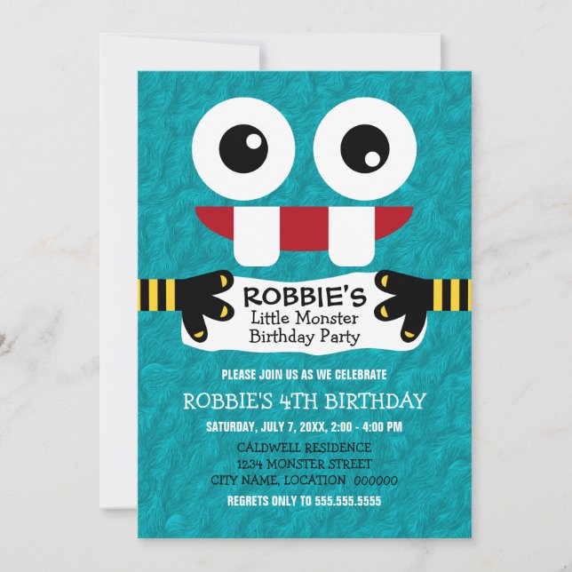 Niedliche Kleine Monster Geburtstagsparty Einladung (Vorderseite)