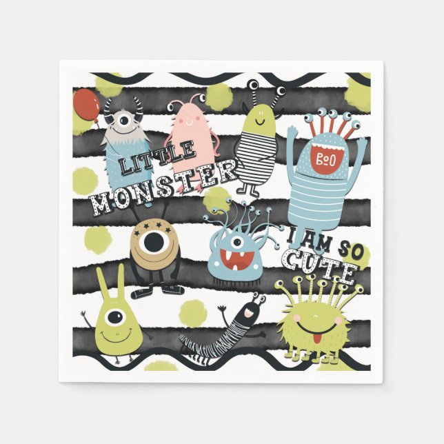 Niedliche Kleine Monster Moderner Chic Wasserfarbe Serviette (Vorderseite)