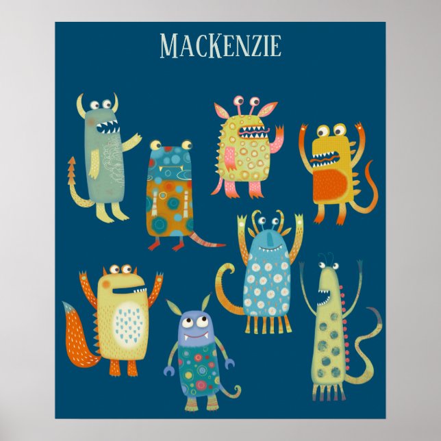 Niedliche Kleine Monster Personalisiert Poster (Vorne)