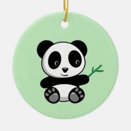 Niedliche kleine Panda mit einem Bambuskick auf Gr Keramik Ornament