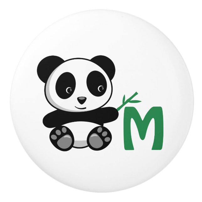 Niedliche kleine Panda mit einem Bambusklebemonogr Keramikknauf (Vorderseite)