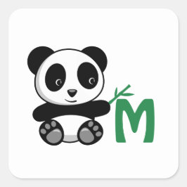 Niedliche kleine Panda mit einem Bambusklebemonogr Quadratischer Aufkleber