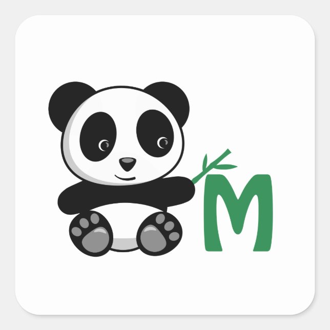 Niedliche kleine Panda mit einem Bambusklebemonogr Quadratischer Aufkleber (Vorderseite)
