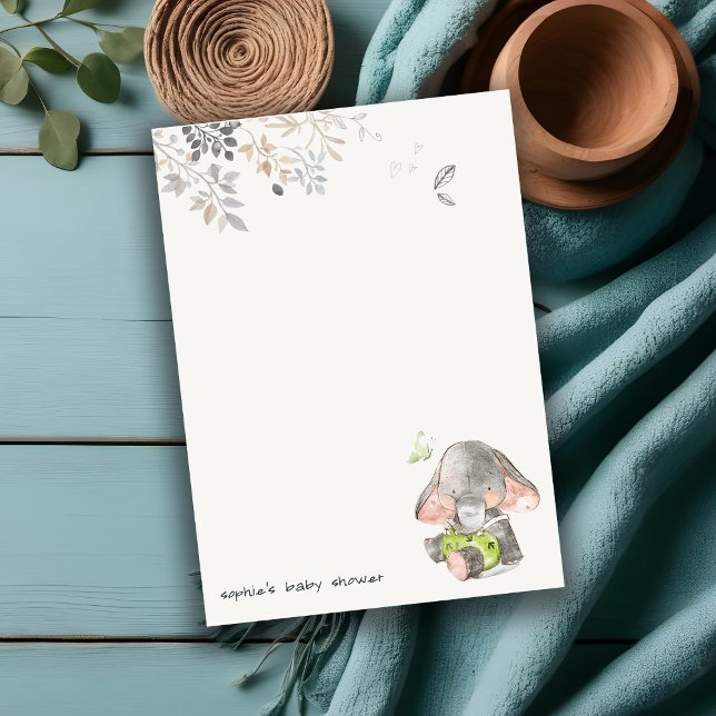 Niedliche kleine Peanut Elephant Foliage Babydusch Mitteilungskarte (Von Creator hochgeladen)