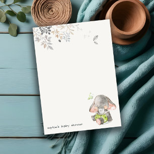 Niedliche kleine Peanut Elephant Foliage Babydusch Mitteilungskarte