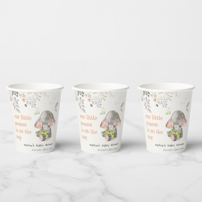 Niedliche kleine Peanut Elephant Foliage Babydusch Pappbecher (Multi)
