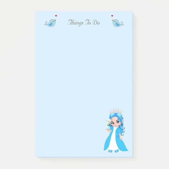 Niedliche kleine Prinzessin auf hellblauen Dingen  Post-it Klebezettel (Vorderseite)