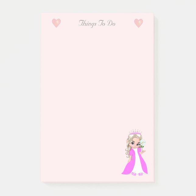 Niedliche kleine Prinzessin auf hellrosa Sachen zu Post-it Klebezettel (Vorderseite)