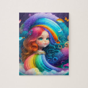 Niedliche kleine Prinzessin mit Regenbogen
