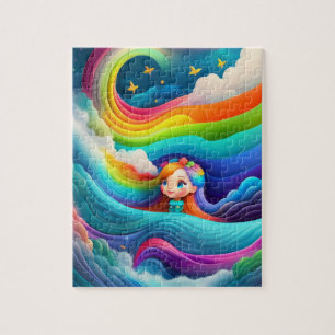 Niedliche kleine Prinzessin mit Regenbogen