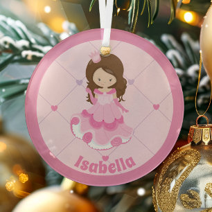 Niedliche kleine Prinzessin Pink Custom Kinder Wei Ornament Aus Glas