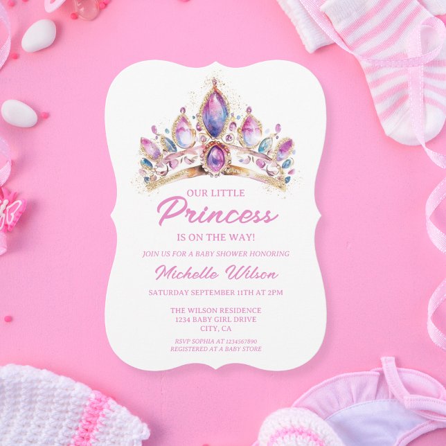 Niedliche kleine Prinzessin Tiara Pink Gold Glitze Einladung (Von Creator hochgeladen)