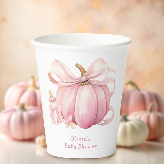 Niedliche kleine Pumpkin Pink Bow Babydusche Pappbecher (Von Creator hochgeladen)