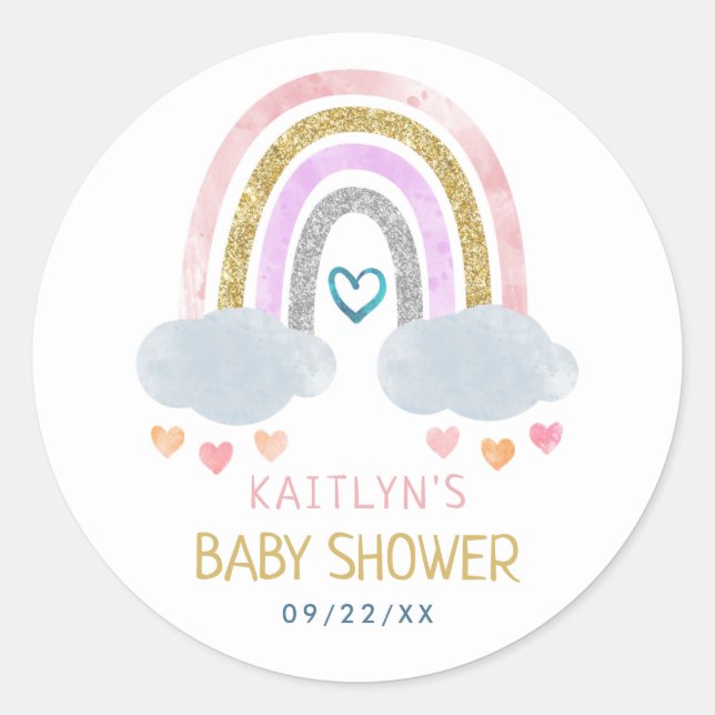 Niedliche Kleine Rainbow Baby Dusche Classic Round Runder Aufkleber (Vorderseite)