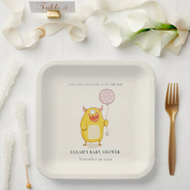 Niedliche Kleine Rosa Gelbe Monster Kinderdusche l Pappteller