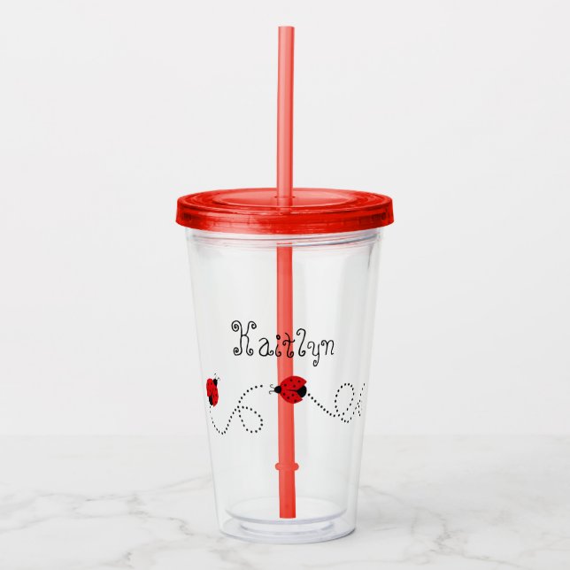 Niedliche kleine rote Ladybugs | PERSONALISIERT Acryltrinkbecher (Vorderseite)