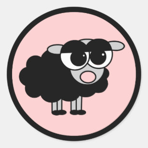 Niedliche kleine schwarze Schaf-schwarze und rosa Runder Aufkleber