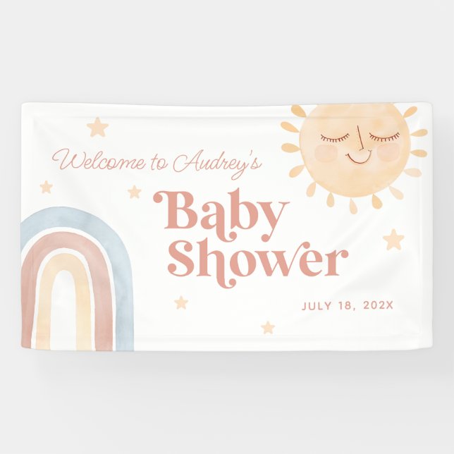 Niedliche Kleine Sun & Rainbow Baby Dusche Willkom Banner (Horizontal)