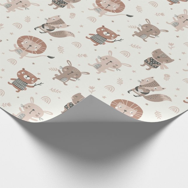 Niedliche kleine Tiere in Erdtönen Geschenkpapier (Ecke)