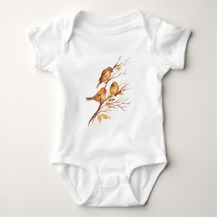 Niedliche kleine Watercolor-Spatzen-Garten-Vögel Baby Strampler