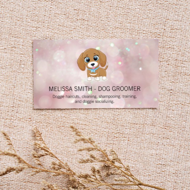 Niedliche Kleine Welpe | Pink Bokeh Business Card Visitenkarte (Von Creator hochgeladen)