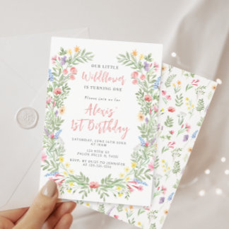 Niedliche kleine Wildblume 1. Geburtstagsmädchen P Einladung